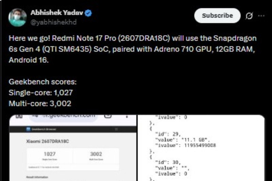 Redmi Note 17 Pro lộ sức mạnh trên Geekbench: Chip Snapdragon 6s Gen 4 và RAM 12GB