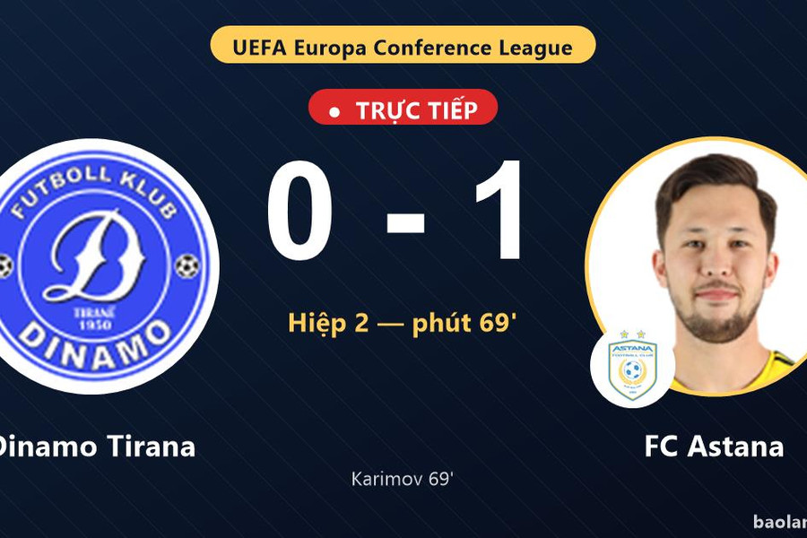 Trực tiếp Dinamo Tirana vs FC Astana: FC Astana mở tỷ số