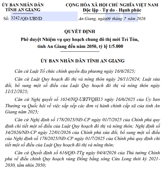 Quy hoạch đô thị mới Tri Tôn tỉnh An Giang: Trung tâm du lịch văn hóa vùng Bảy Núi