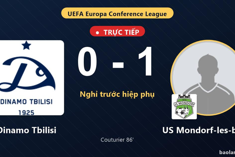 Trực tiếp Dinamo Tbilisi vs US Mondorf-les-bains: Bước vào hiệp phụ, US Mondorf-les-bains dẫn 1-0