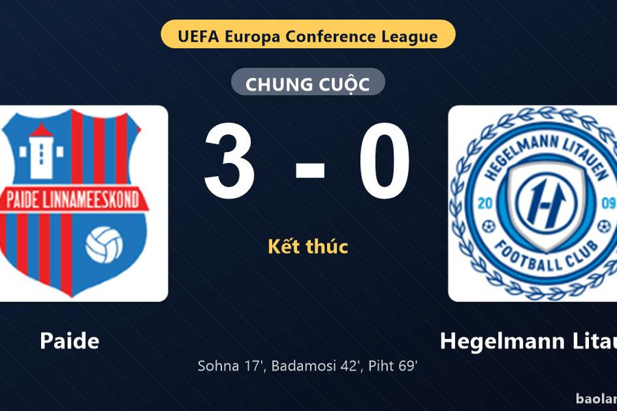 Thống kê trận đấu Paide 3-0 Hegelmann Litauen: Paide thắng đậm thuyết phục