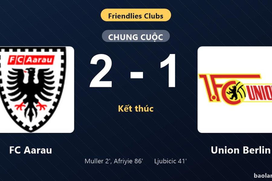 Thống kê trận đấu FC Aarau 2-1 Union Berlin: D. Afriyie tỏa sáng, FC Aarau giành trọn 3 điểm