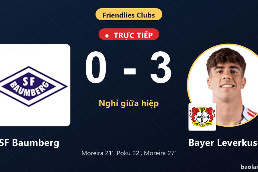 Trực tiếp SF Baumberg vs Bayer Leverkusen: Hết hiệp 1, Bayer Leverkusen dẫn 3-0