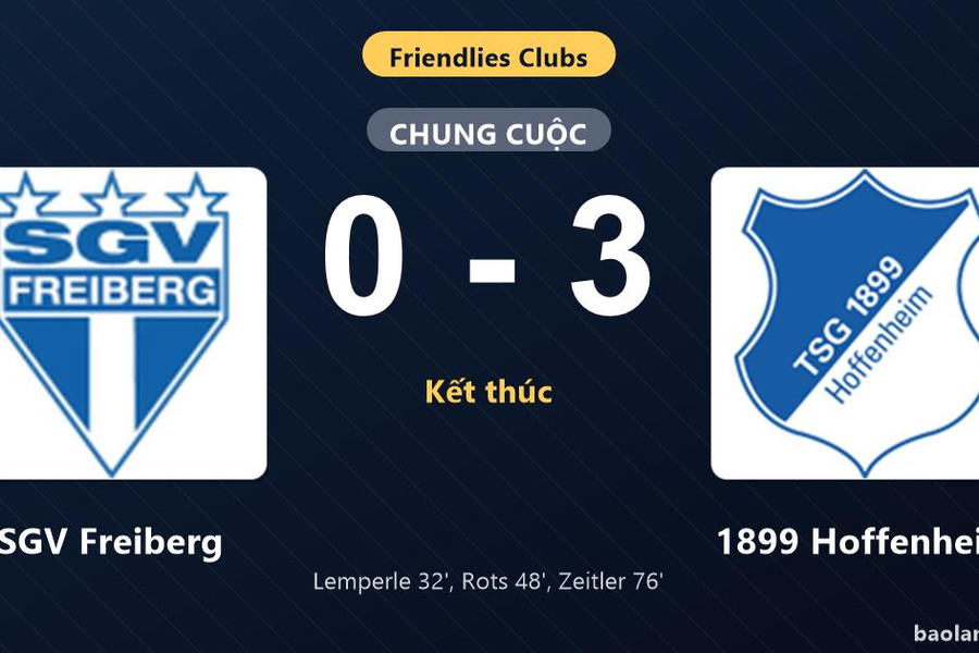 Thống kê trận đấu SGV Freiberg 0-3 1899 Hoffenheim: 1899 Hoffenheim thắng đậm thuyết phục