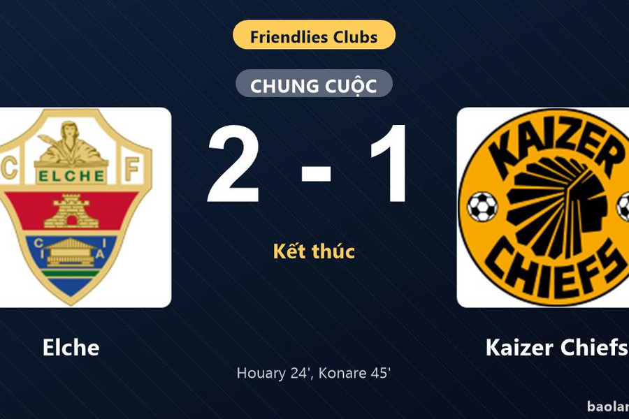Thống kê trận đấu Elche 2-1 Kaizer Chiefs: U. Konare tỏa sáng, Elche giành trọn 3 điểm