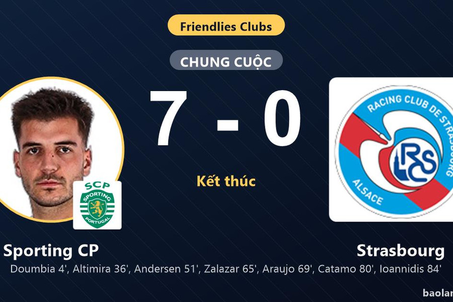 Sporting CP thắng đậm, Strasbourg nhận thất bại nặng ở Club Friendlies