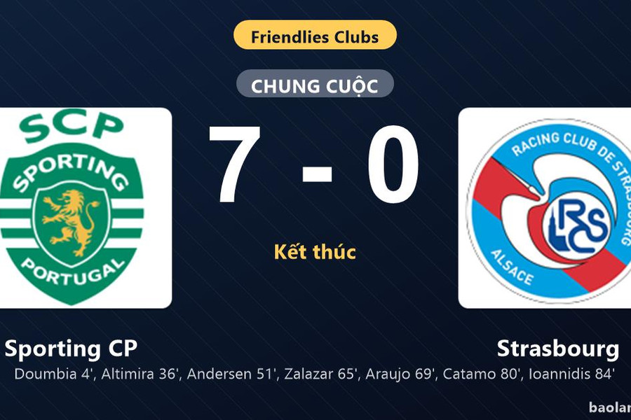 Thống kê trận đấu Sporting CP 7-0 Strasbourg: Sporting CP thắng đậm thuyết phục