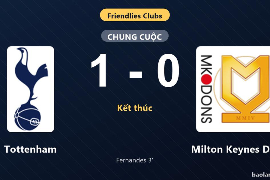 Thống kê trận đấu Tottenham 1-0 Milton Keynes Dons: M. Fernandes tỏa sáng, Tottenham giành trọn 3 điểm
