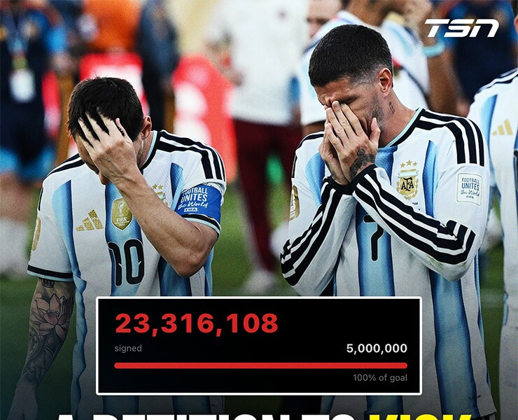 Hơn 23 triệu người ký đơn đòi cấm Argentina dự World Cup suýt phá kỷ lục Guinness