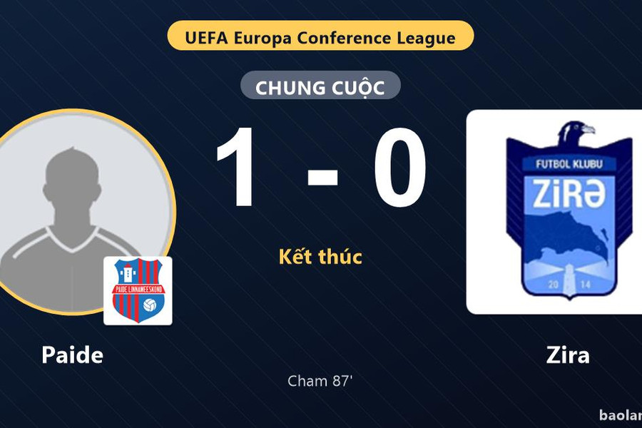 Cham ghi bàn phút 87, Paide đánh bại Zira ở vòng loại Conference League