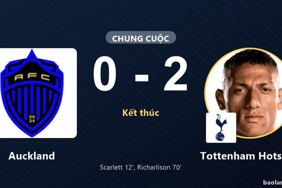 Tottenham Hotspur vượt qua Auckland, khép lại trận giao hữu với chiến thắng 2-0