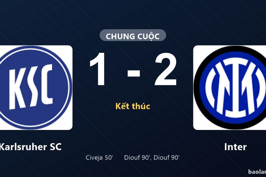 Thống kê trận đấu Karlsruher SC 1-2 Inter: Inter ngược dòng ngoạn mục