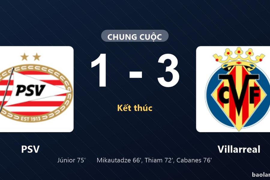 Thống kê trận đấu PSV 1-3 Villarreal: Pau Cabanes tỏa sáng, Villarreal giành trọn 3 điểm