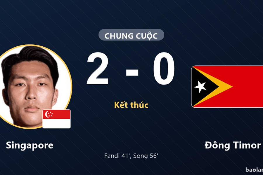 Singapore lên đỉnh bảng, Đông Timor lâm nguy sau trận 2-0