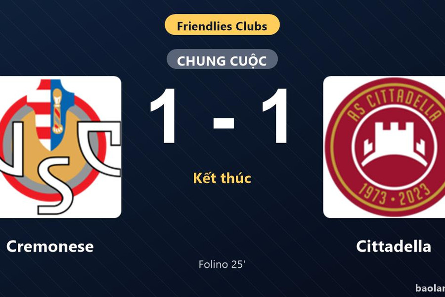 Thống kê trận đấu Cremonese 1-1 Cittadella: Hai đội chia điểm