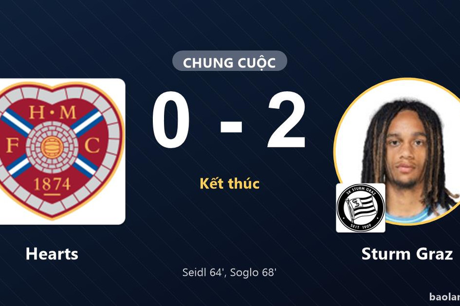 Sturm Graz hạ Hearts, đội chủ nhà nhận thất bại tại Tynecastle Park