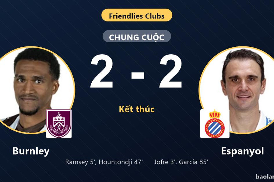Espanyol gỡ hòa phút 85, Burnley và Espanyol chia điểm