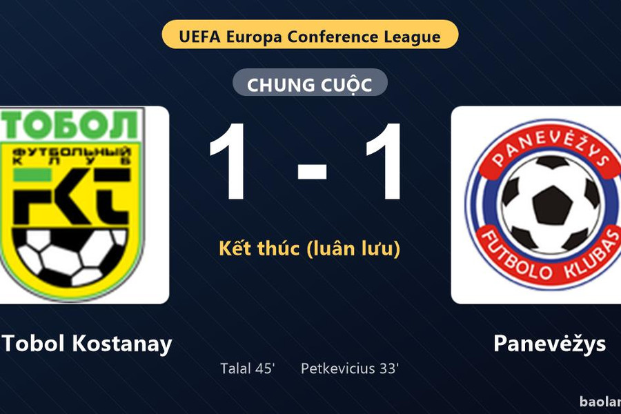 Thống kê trận đấu FK Tobol Kostanay 1-1 (pen 3-2) Panevėžys: FK Tobol Kostanay thắng nghẹt thở trên chấm luân lưu