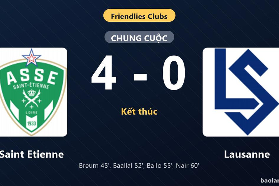 Thống kê trận đấu Saint Etienne 4-0 Lausanne: Saint Etienne thắng đậm thuyết phục