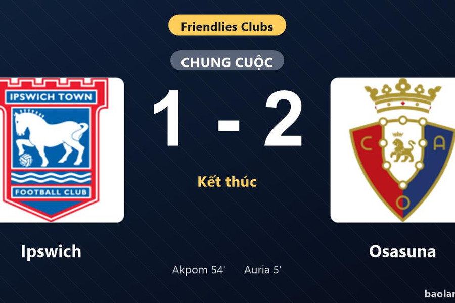 Thống kê trận đấu Ipswich 1-2 Osasuna: Osasuna giành chiến thắng chung cuộc
