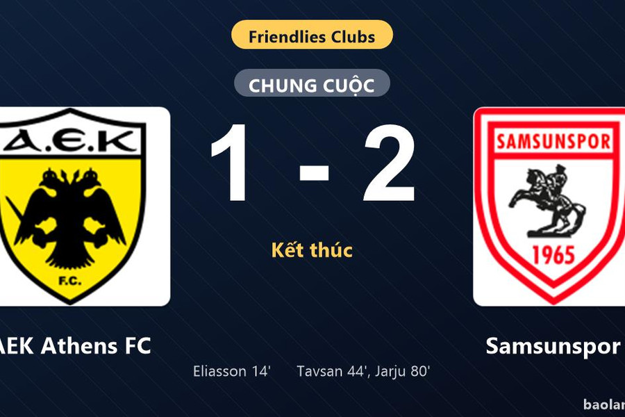 Thống kê trận đấu AEK Athens FC 1-2 Samsunspor: Samsunspor ngược dòng ngoạn mục