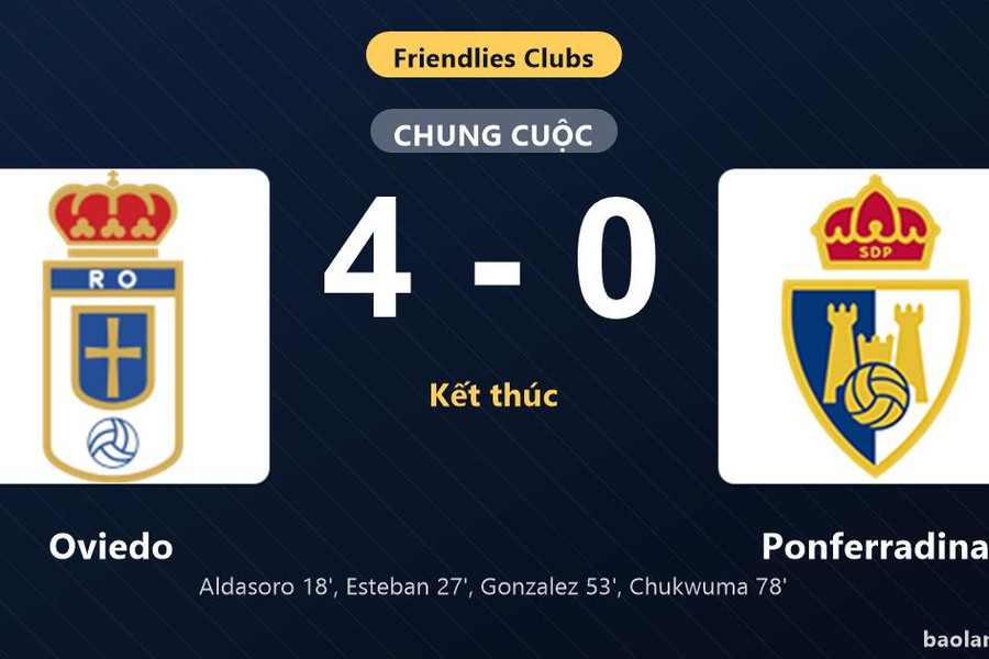 Thống kê trận đấu Oviedo 4-0 Ponferradina: Oviedo thắng đậm thuyết phục