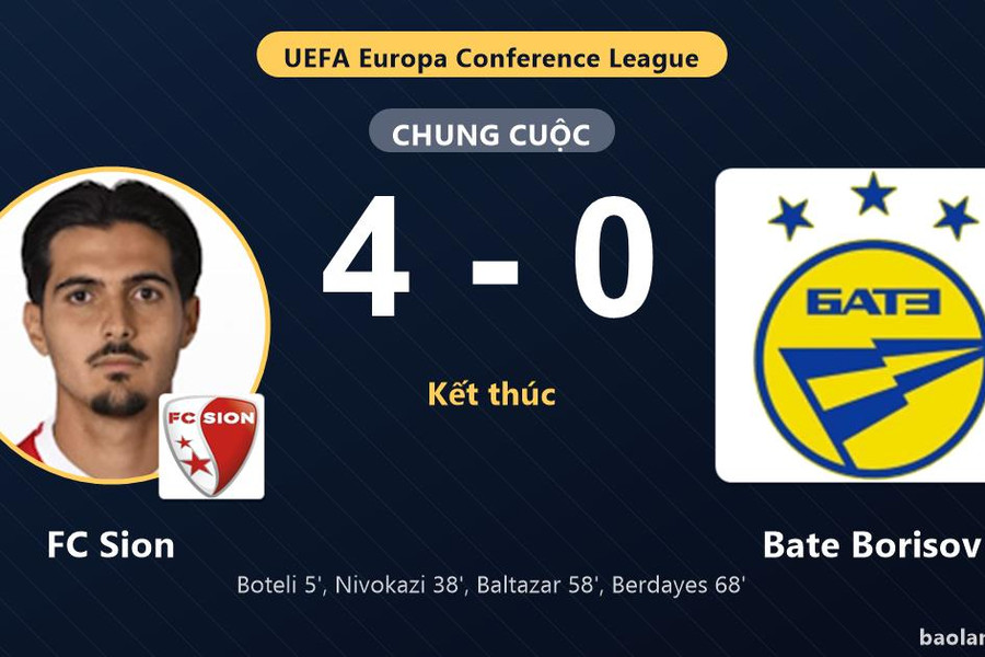 FC Sion thắng đậm Bate Borisov tại vòng loại Conference League