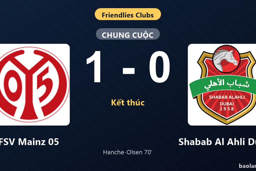 Thống kê trận đấu FSV Mainz 05 1-0 Shabab Al Ahli Dubai: A. Hanche-Olsen tỏa sáng, FSV Mainz 05 giành trọn 3 điểm