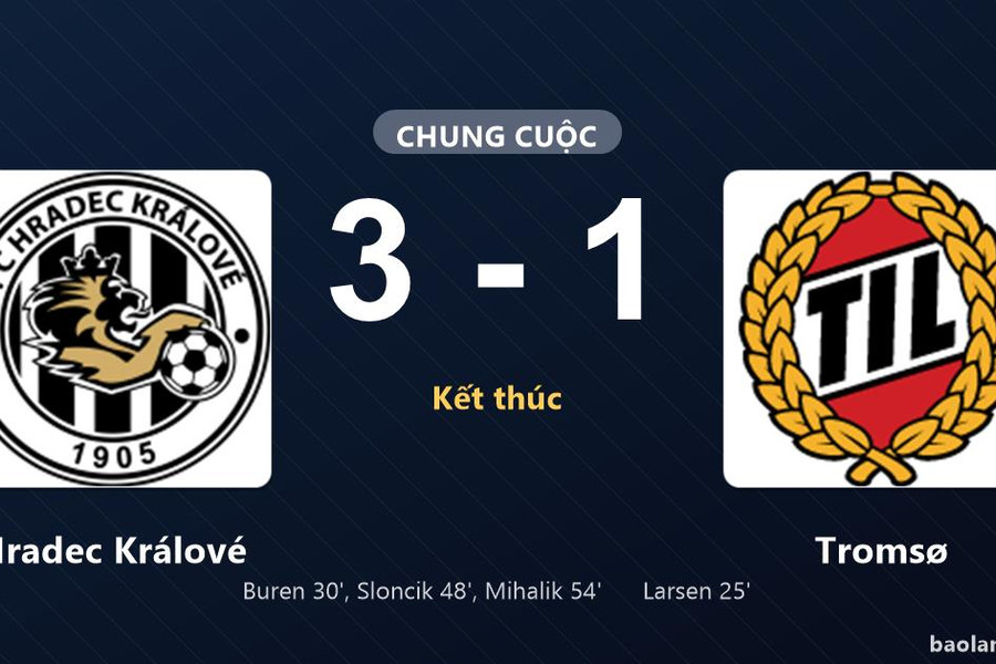 Thống kê trận đấu Hradec Králové 3-1 Tromsø: Hradec Králové ngược dòng ngoạn mục