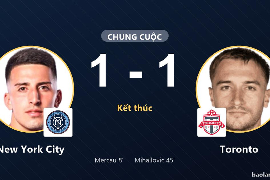 New York City giữ thứ 5, Toronto đứng thứ 12 sau trận hòa 1-1