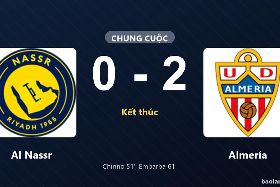 Thống kê trận đấu Al Nassr 0-2 Almería: Adrián Embarba tỏa sáng, Almería giành trọn 3 điểm