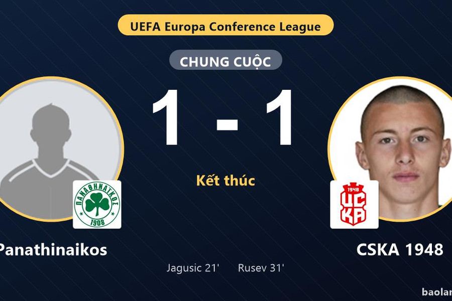 Panathinaikos và CSKA 1948 bất phân thắng bại ở vòng loại Conference League