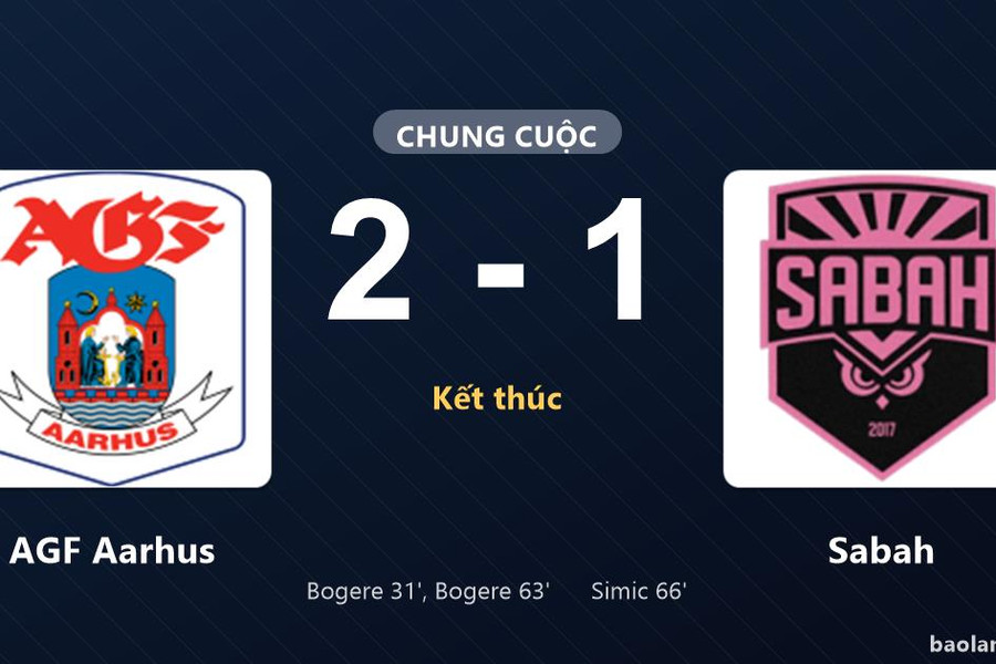 Thống kê trận đấu AGF Aarhus 2-1 Sabah: James Bogere tỏa sáng, AGF Aarhus giành trọn 3 điểm