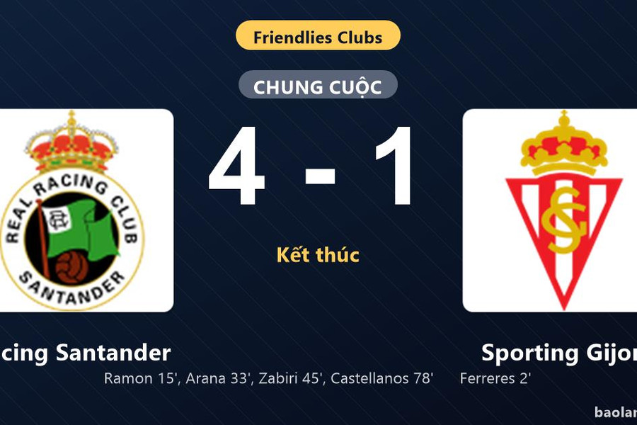 Thống kê trận đấu Racing Santander 4-1 Sporting Gijon: Racing Santander ngược dòng ngoạn mục