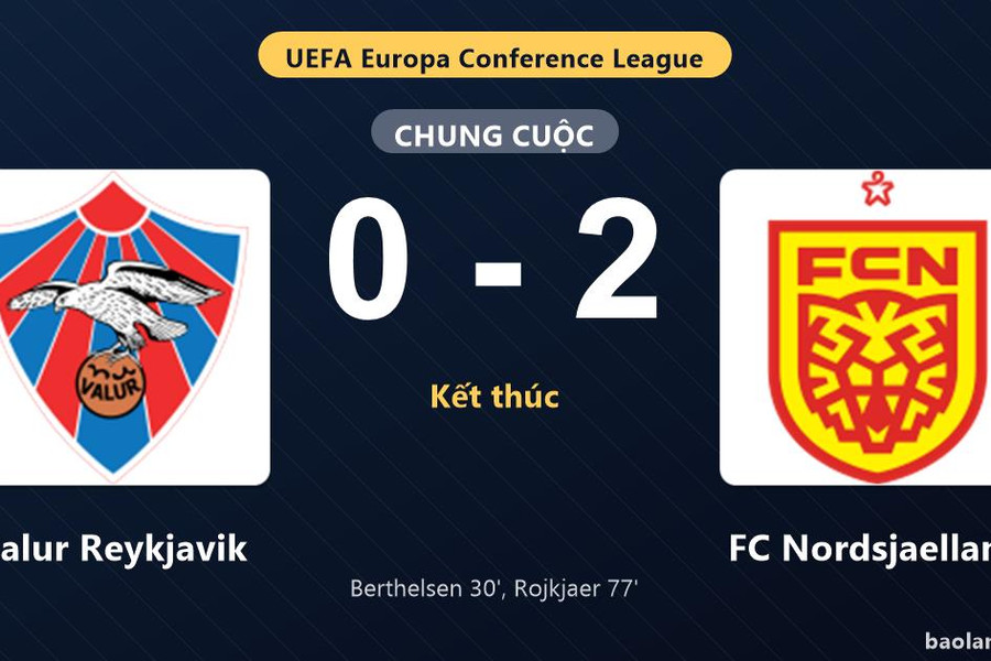 Thống kê trận đấu Valur Reykjavik 0-2 FC Nordsjaelland: N. Rojkjaer tỏa sáng, FC Nordsjaelland giành trọn 3 điểm