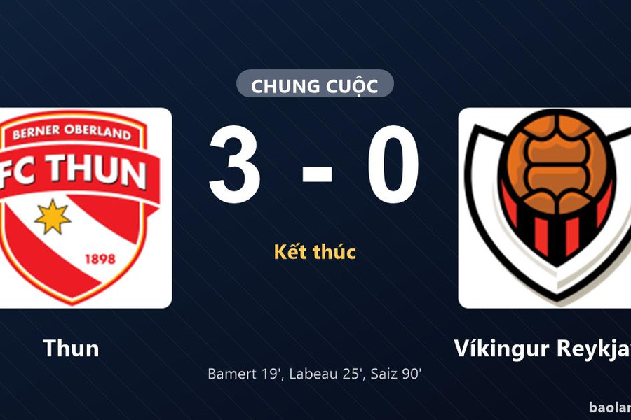 Thống kê trận đấu Thun 3-0 Víkingur Reykjavík: Thun thắng đậm thuyết phục