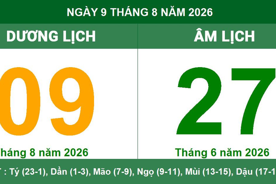 Xem Âm Dương lịch ngày 09/08/2026: Chi tiết giờ hoàng đạo, tuổi hợp xung và việc nên làm