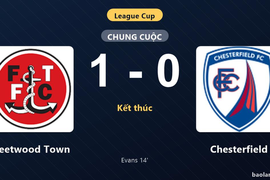 Thống kê trận đấu Fleetwood Town 1-0 Chesterfield: C. Evans tỏa sáng, Fleetwood Town giành chiến thắng, đi tiếp