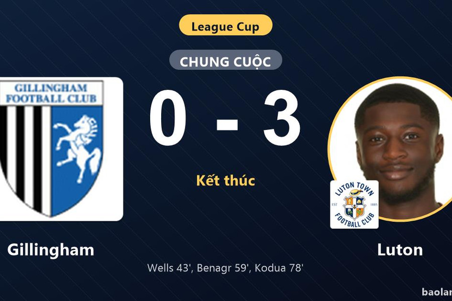 Thắng Gillingham 3-0, Luton giành vé đi tiếp tại League Cup, tiễn đối thủ rời giải