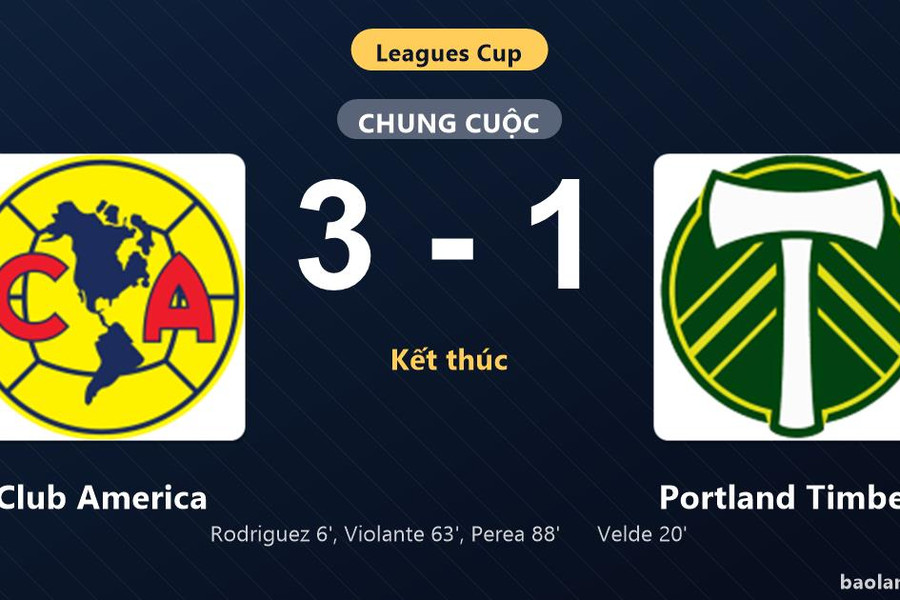 Thống kê trận đấu Club America 3-1 Portland Timbers: O. Perea tỏa sáng, Club America giành trọn 3 điểm
