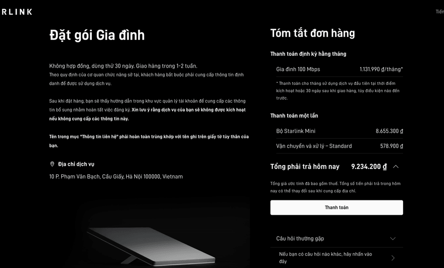 Internet vệ tinh Starlink chính thức mở bán tại Việt Nam: Chi phí sử dụng và thông số kỹ thuật