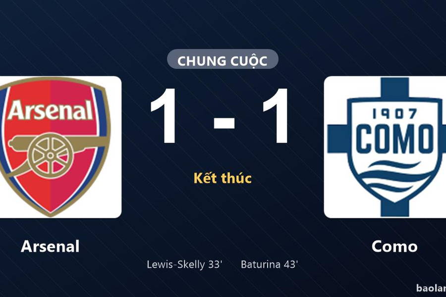 Thống kê trận đấu Arsenal vs Como: Arsenal giành chiến thắng sau loạt sút luân lưu