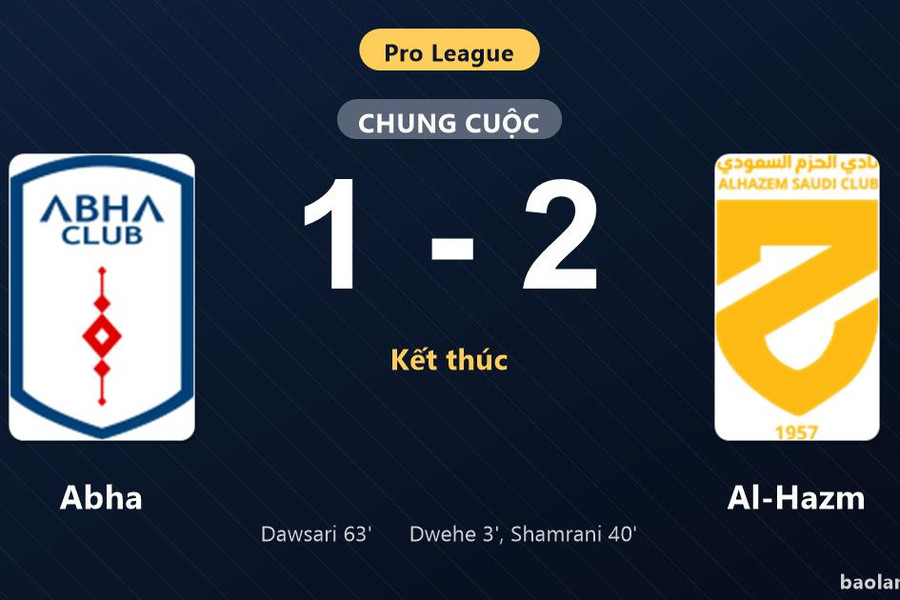 Thống kê trận đấu Abha 1-2 Al-Hazm: A. Al Shamrani tỏa sáng, Al-Hazm giành trọn 3 điểm