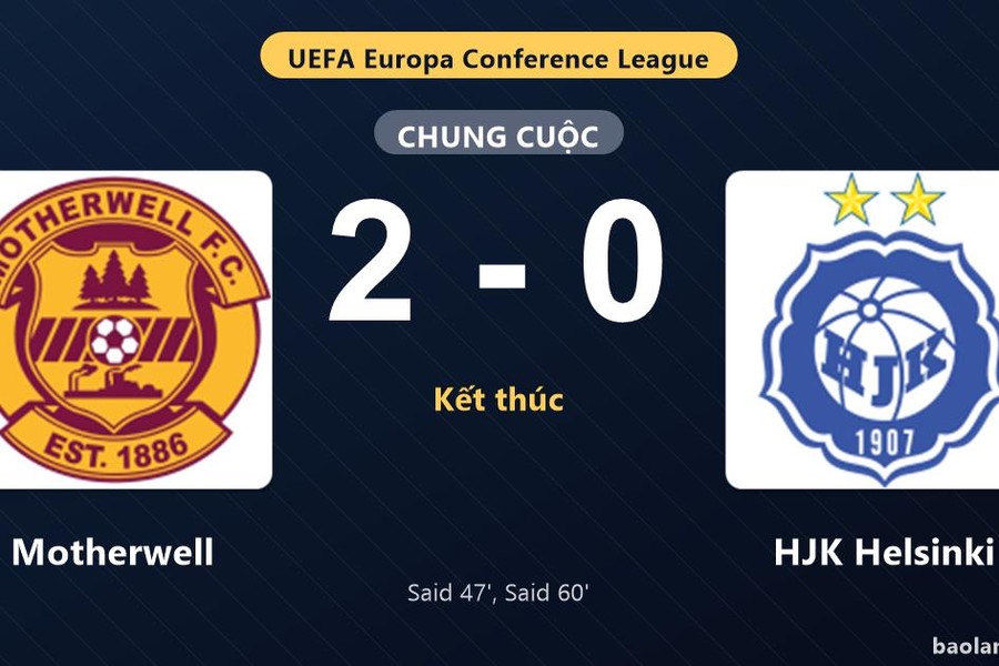 Thống kê trận đấu Motherwell 2-0 HJK Helsinki: I. Said tỏa sáng, Motherwell giành trọn 3 điểm