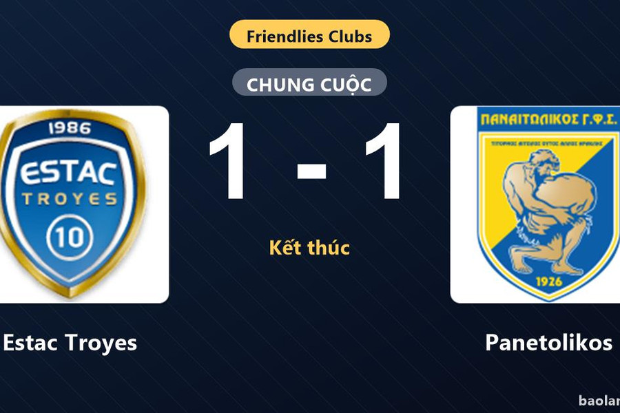 Bị Panetolikos dẫn trước, Estac Troyes vất vả gỡ hòa trong trận giao hữu