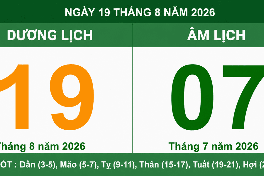 Lịch âm dương ngày 19/8/2026: Chi tiết giờ hoàng đạo và hướng xuất hành rước tài lộc