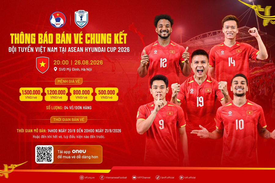 Vé chung kết Việt Nam - Thái Lan trên sân Mỹ Đình: Giá cao nhất 1,5 triệu đồng, mở bán từ 14h ngày 20/8