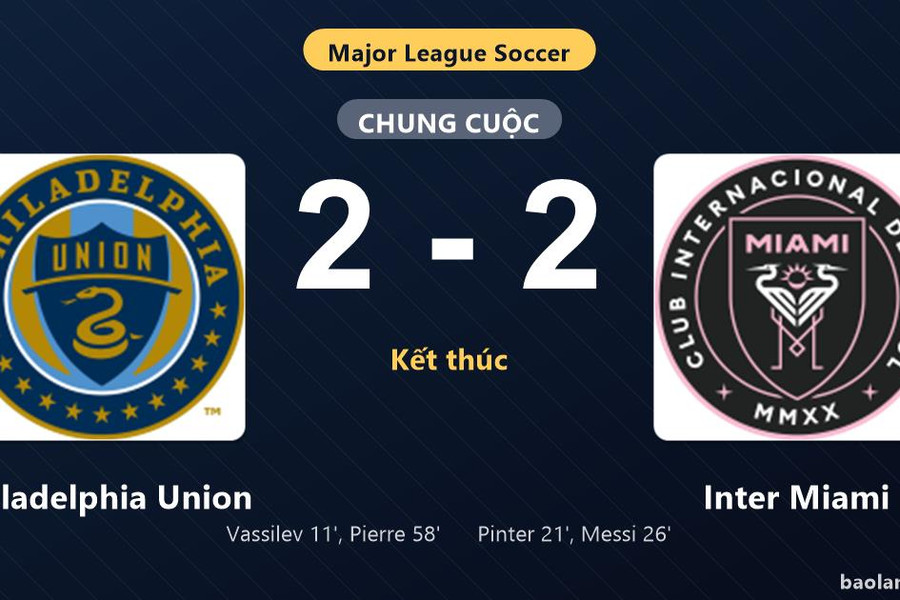 Thống kê trận đấu Philadelphia Union 2-2 Inter Miami: Màn rượt đuổi tỷ số mãn nhãn