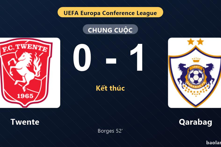 Thống kê trận đấu Twente 0-1 Qarabag: Kady Borges tỏa sáng, Qarabag giành chiến thắng, đi tiếp