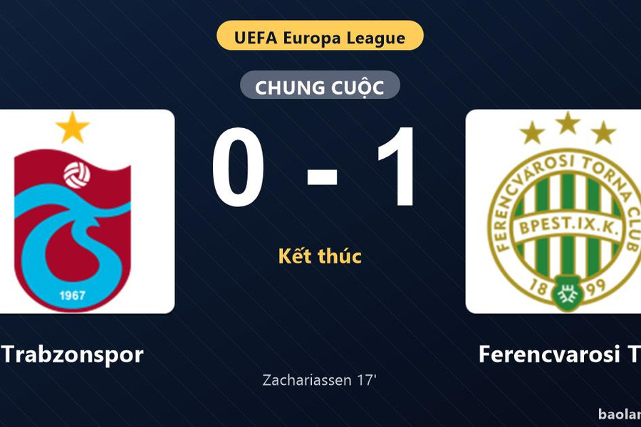 Thống kê trận đấu Trabzonspor 0-1 Ferencvarosi TC: K. Zachariassen tỏa sáng, Ferencvarosi TC giành chiến thắng, đi tiếp